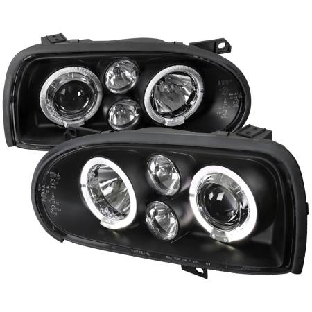 Spec'D Tuning Products - Spec-D 1993-1998 Volkswagen Golf Mk3/Cabrio Dual Halo Projector Headlights (Matte Black Housing/Clear Lens)