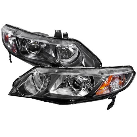 Spec'D Tuning Products - Spec-D 2006-2011 Honda Civic Sedan Retro Style Projector Headlights (Matte Black Housing/Clear Lens)