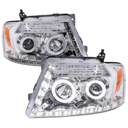 Spec'D Tuning Products - Spec-D 2004-2008 Ford F-150/ 2006-2008 Lincoln Mark LT Dual Halo Projector Headlights w/ LED Light Strip (Chrome Housing/Clear Lens)