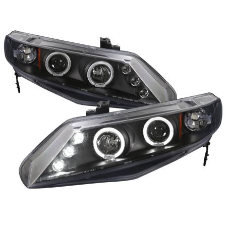 Spec'D Tuning Products - Spec-D 2006-2011 Honda Civic Sedan Dual Halo Projector Headlights (Matte Black Housing/Clear Lens)