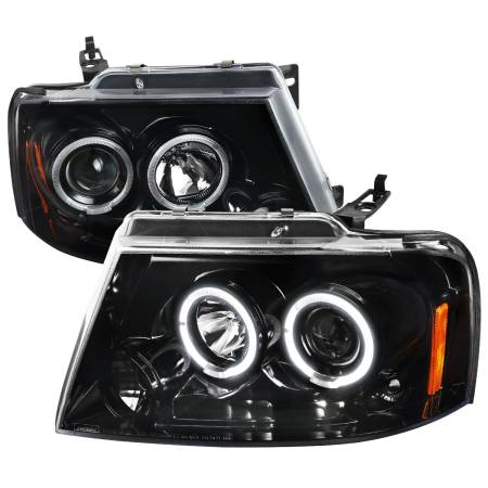 Spec'D Tuning Products - Spec-D 2004-2008 Ford F-150/ 2006-2008 Lincoln Mark LT Dual Halo Projector Headlights (Jet Black Housing/Clear Lens)