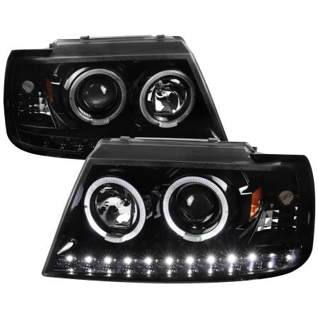 Spec'D Tuning Products - Spec-D 2002-2005 Ford Explorer Dual Halo Projector Headlights w/ LED Light Strip (Jet Black Housing/Clear Lens)