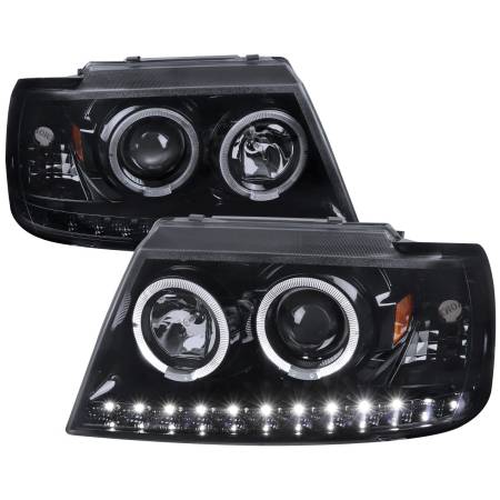 Spec'D Tuning Products - Spec-D 2002-2005 Ford Explorer Dual Halo Projector Headlights (Glossy Black Housing/Smoke Lens)