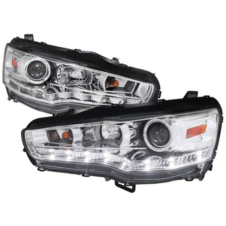 Spec'D Tuning Products - Spec-D 2008-2015 Mitsubishi Lancer EVO Projector Headlights w/ SMD LED Light Strip (Chrome Housing/Clear Lens)