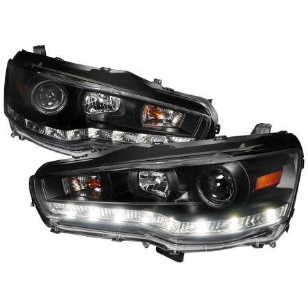 Spec'D Tuning Products - Spec-D 2008-2015 Mitsubishi Lancer EVO Projector Headlights w/ SMD LED Light Strip (Matte Black Housing/Clear Lens)
