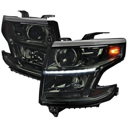 Spec'D Tuning Products - Spec-D 2015-2020 Chevrolet Tahoe Suburban/ 2016-2019 Suburban 3500HD Projector Headlights w/ LED Light Strip (Chrome Housing/Smoke Lens)