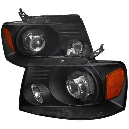 Spec'D Tuning Products - Spec-D 2004-2008 Ford F-150/ 2006-2008 Lincoln Mark LT Projector Headlights w/ Amber Reflectors (Matte Black Housing/Clear Lens)