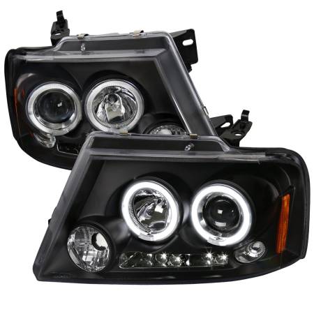 Spec'D Tuning Products - Spec-D 2004-2008 Ford F-150/ 2006-2008 Lincoln Mark LT Dual Halo Projector Headlights (Matte Black Housing/Clear Lens)