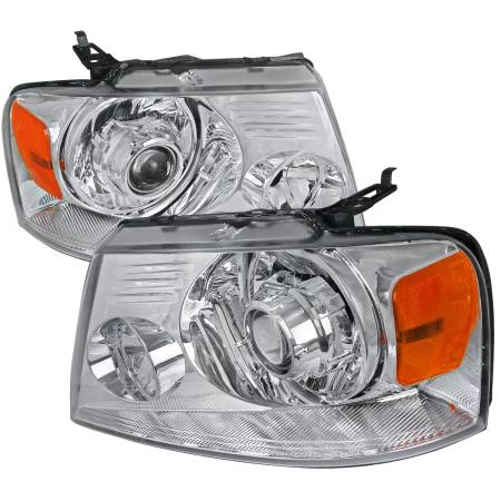 Spec'D Tuning Products - Spec-D 2004-2008 Ford F-150/ 2006-2008 Lincoln Mark LT Projector Headlights w/ Amber Reflectors (Chrome Housing/Clear Lens)