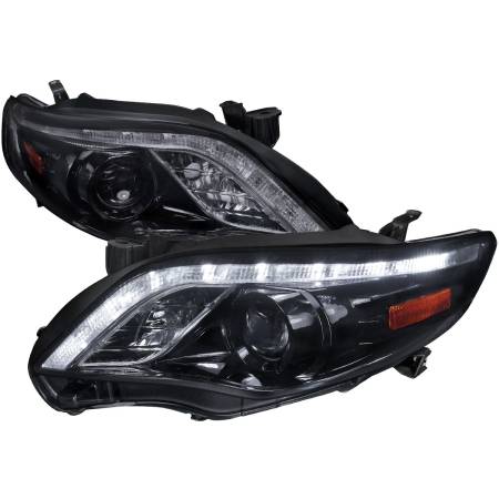 Spec'D Tuning Products - Spec-D 2011-2013 Toyota Corolla Projector Headlights w/ LED Light Strip (Glossy Black Housing/Smoke Lens)