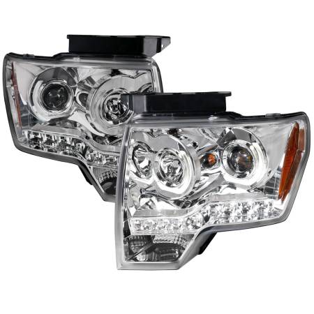 Spec'D Tuning Products - Spec-D 2009-2014 Ford F-150 Dual U-Ring Halo Projector Headlights w/ LED Light Strip (Chrome Housing/Clear Lens)
