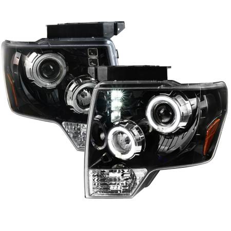 Spec'D Tuning Products - Spec-D 2009-2014 Ford F-150 Dual Halo Projector Headlights (Jet Black Housing/Clear Lens)