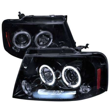 Spec'D Tuning Products - Spec-D 2004-2008 Ford F-150/ 2006-2008 Lincoln Mark LT Dual Halo Projector Headlights (Glossy Black Housing/Smoke Lens)