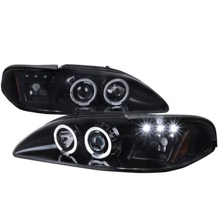 Spec'D Tuning Products - Spec-D 1994-1998 Ford Mustang Dual Halo V2 Projector Headlights (Glossy Black Housing/Smoke Lens)