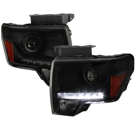 Spec'D Tuning Products - Spec-D 2009-2014 Ford F-150 Projector Headlights w/ LED Light Strip (Black Housing/Smoke Lens)