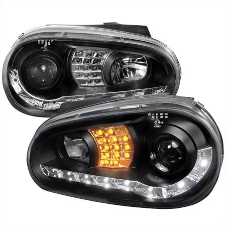 Spec'D Tuning Products - Spec-D 1999-2006 Volkswagen Golf Mk4 GTI/R32 Cabrio Projector Headlights w/ R8 Style LED Light Strip & LED Turn Signal Lights (Matte Black Housing/Clear Lens)