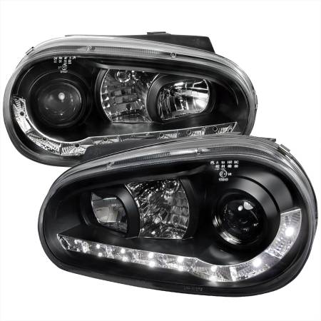 Spec'D Tuning Products - Spec-D 1999-2006 Volkswagen Golf Mk4 GTI/R32 Cabrio Projector Headlights w/ R8 Style LED Light Strip (Matte Black Housing/Clear Lens)