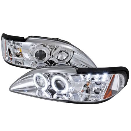 Spec'D Tuning Products - Spec-D 1994-1998 Ford Mustang Dual Halo Projector Headlights (Chrome Housing/Clear Lens)