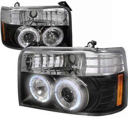 Spec'D Tuning Products - Spec-D 1992-1996 Ford F-150 F-250 F-350 Bronco Dual Halo Projector Headlights (Matte Black Housing/Clear Lens)