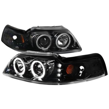 Spec'D Tuning Products - Spec-D 1999-2004 Ford Mustang Dual Halo Projector Headlights (Jet Black Housing/Clear Lens)