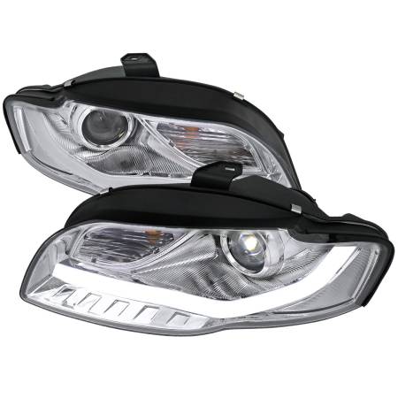 Spec'D Tuning Products - Spec-D 2006-2008 Audi A4 Projector Headlights w/ R8 Style LED Light Bar (Chrome Housing/Clear Lens)