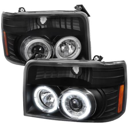 Spec'D Tuning Products - Spec-D 1992-1996 Ford F-150 F-250 F-350 Bronco Dual Halo Projector Headlights - V2 (Matte Black Housing/Clear Lens)