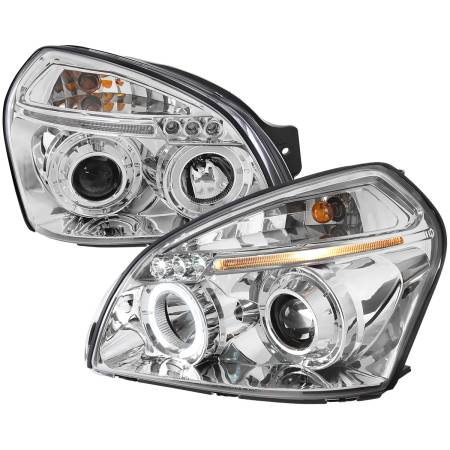 Spec'D Tuning Products - Spec-D 2005-2009 Hyundai Tucson Single Halo Projector Headlights (Chrome Housing/Clear Lens)