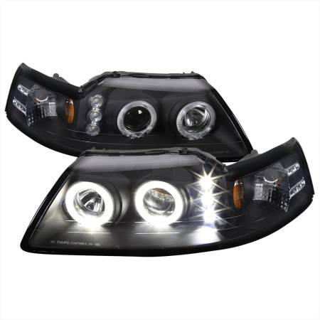 Spec'D Tuning Products - Spec-D 1999-2004 Ford Mustang Dual Halo V2 Projector Headlights (Matte Black Housing/Clear Lens)