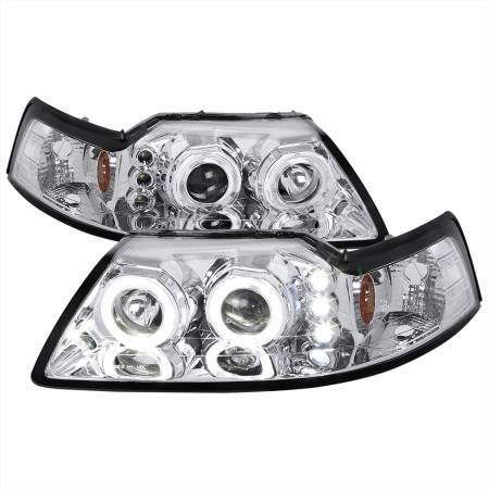 Spec'D Tuning Products - Spec-D 1999-2004 Ford Mustang Dual Halo V2 Projector Headlights (Chrome Housing/Clear Lens)