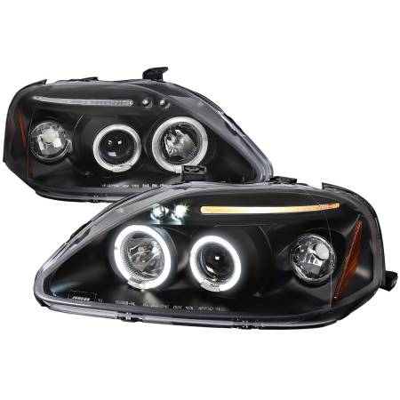 Spec'D Tuning Products - Spec-D 1999-2000 Honda Civic Dual Halo Projector Headlights (Matte Black Housing/Clear Lens)