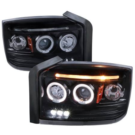 Spec'D Tuning Products - Spec-D 2005-2007 Dodge Dakota Dual Halo Projector Headlights (Glossy Black Housing/Smoke Lens)