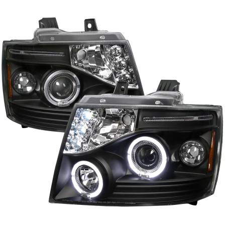 Spec'D Tuning Products - Spec-D 2007-2013 Chevrolet Avalanche/ 2007-2014 Tahoe Suburban Dual Halo Projector Headlights (Matte Black Housing/Clear Lens)