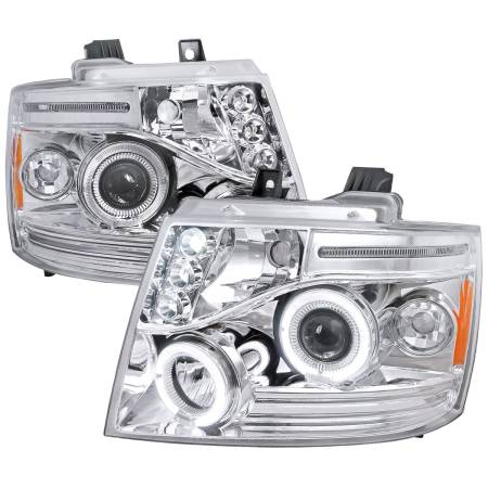 Spec'D Tuning Products - Spec-D 2007-2013 Chevrolet Avalanche/ 2007-2014 Tahoe Suburban Dual Halo Projector Headlights (Chrome Housing/Clear Lens)
