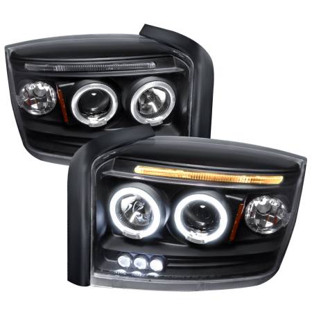 Spec'D Tuning Products - Spec-D 2005-2007 Dodge Dakota Dual Halo Projector Headlights (Matte Black Housing/Clear Lens)