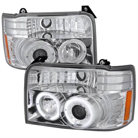 Spec'D Tuning Products - Spec-D 1992-1996 Ford F-150 F-250 F-350 Bronco Dual Halo Projector Headlights (Chrome Housing/Clear Lens)