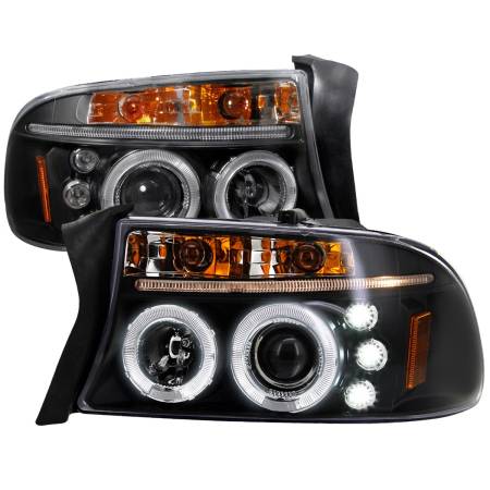 Spec'D Tuning Products - Spec-D 1997-2004 Dodge Dakota/ 1998-2003 Durango Dual Halo Projector Headlights (Matte Black Housing/Clear Lens)