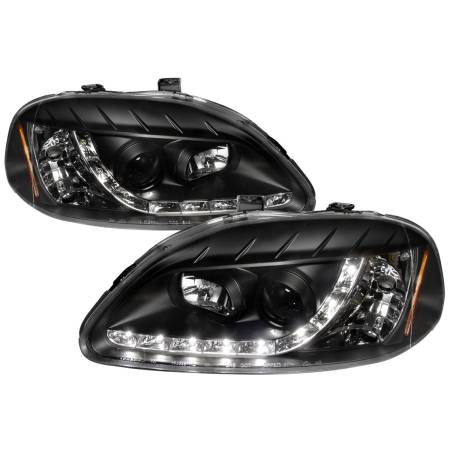 Spec'D Tuning Products - Spec-D 1996-1998 Honda Civic Projector Headlights w/ R8 Style LED Light Strip (Matte Black Housing/Clear Lens)