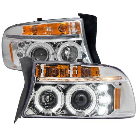 Spec'D Tuning Products - Spec-D 1997-2004 Dodge Dakota/ 1998-2003 Durango Dual Halo Projector Headlights (Chrome Housing/Clear Lens)