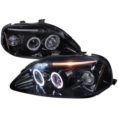 Spec'D Tuning Products - Spec-D 1999-2000 Honda Civic Dual Halo Projector Headlights (Glossy Black Housing/Smoke Lens)