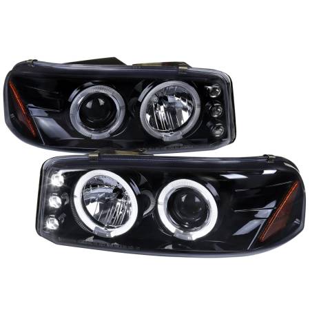 Spec'D Tuning Products - Spec-D 1999-2006 GMC Sierra/ 2000-2006 Yukon/Yukon XL Dual Halo Projector Headlights (Glossy Black Housing/Smoke Lens)