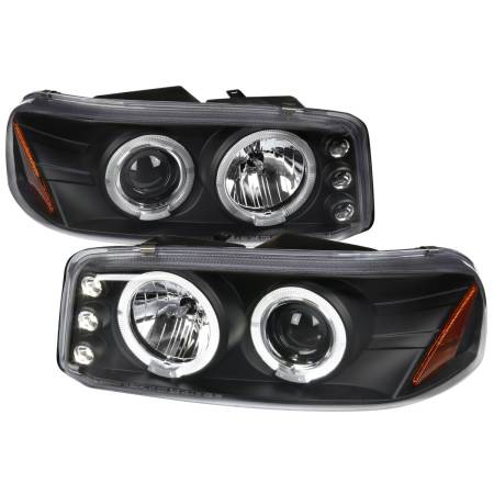 Spec'D Tuning Products - Spec-D 1999-2006 GMC Sierra/Yukon/Yukon XL Dual Halo Projector Headlights (Matte Black Housing/Clear Lens)