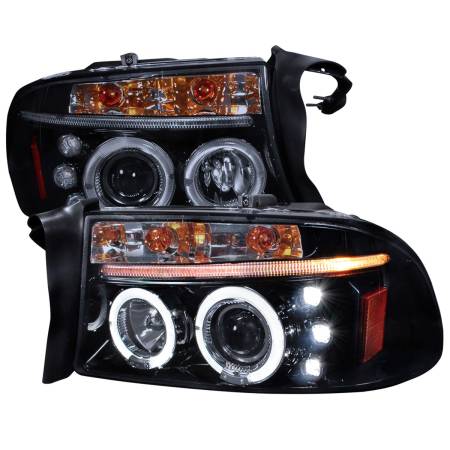 Spec'D Tuning Products - Spec-D 1997-2004 Dodge Dakota/ 1998-2003 Durango Dual Halo Projector Headlights (Glossy Black Housing/Smoke Lens)