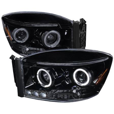 Spec'D Tuning Products - Spec-D 2006-2008 Dodge RAM 1500/ 2006-2009 RAM 2500 3500 Dual Halo Projector Headlights (Glossy Black Housing/Smoke Lens)