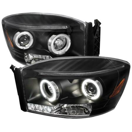 Spec'D Tuning Products - Spec-D 2006-2008 Dodge RAM 1500/ 2006-2009 RAM 2500 3500 Dual Halo Projector Headlights (Matte Black Housing/Clear Lens)