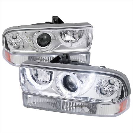 Spec'D Tuning Products - Spec-D 1998-2004 Chevrolet S10 Blazer Dual Halo Projector Headlights w/ Bumper Lights (Chrome Housing/Clear Lens)
