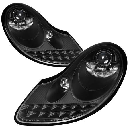 Spec'D Tuning Products - Spec-D 1997-2004 Porsche Boxster 986/911 996 LED Light Strip Projector Headlights w/ LED Turn Signal Lights (Matte Black Housing/Clear Lens)