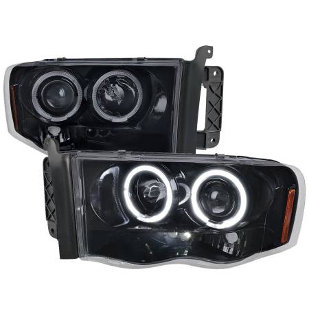 Spec'D Tuning Products - Spec-D 2002-2005 Dodge RAM 1500/ 2003-2005 RAM 2500 3500 Dual Halo Projector Headlights (Glossy Black Housing/Smoke Lens)