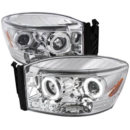 Spec'D Tuning Products - Spec-D 2006-2008 Dodge RAM 1500/ 2006-2009 RAM 2500 3500 Dual Halo Projector Headlights (Chrome Housing/Clear Lens)