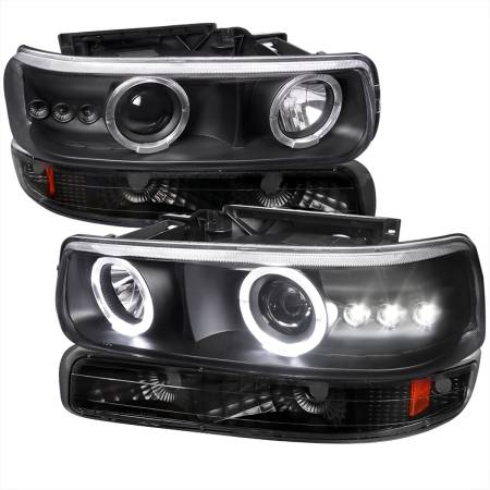 Spec'D Tuning Products - Spec-D 1999-2002 Chevrolet Silverado/ 2000-2006 Tahoe Suburban Dual Halo Projector Headlights w/ Bumper Lights (Matte Black Housing/Clear Lens)