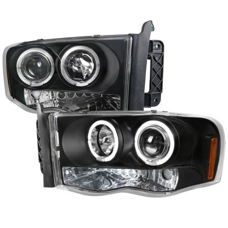 Spec'D Tuning Products - Spec-D 2002-2005 Dodge RAM 1500/ 2003-2005 RAM 2500 3500 Dual Halo Projector Headlights (Matte Black Housing/Clear Lens)